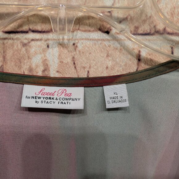 Sweet Pea Multi  Color V-Neck With Ruffle Long Sleeve Blouse Size XL - Picture 6 of 7